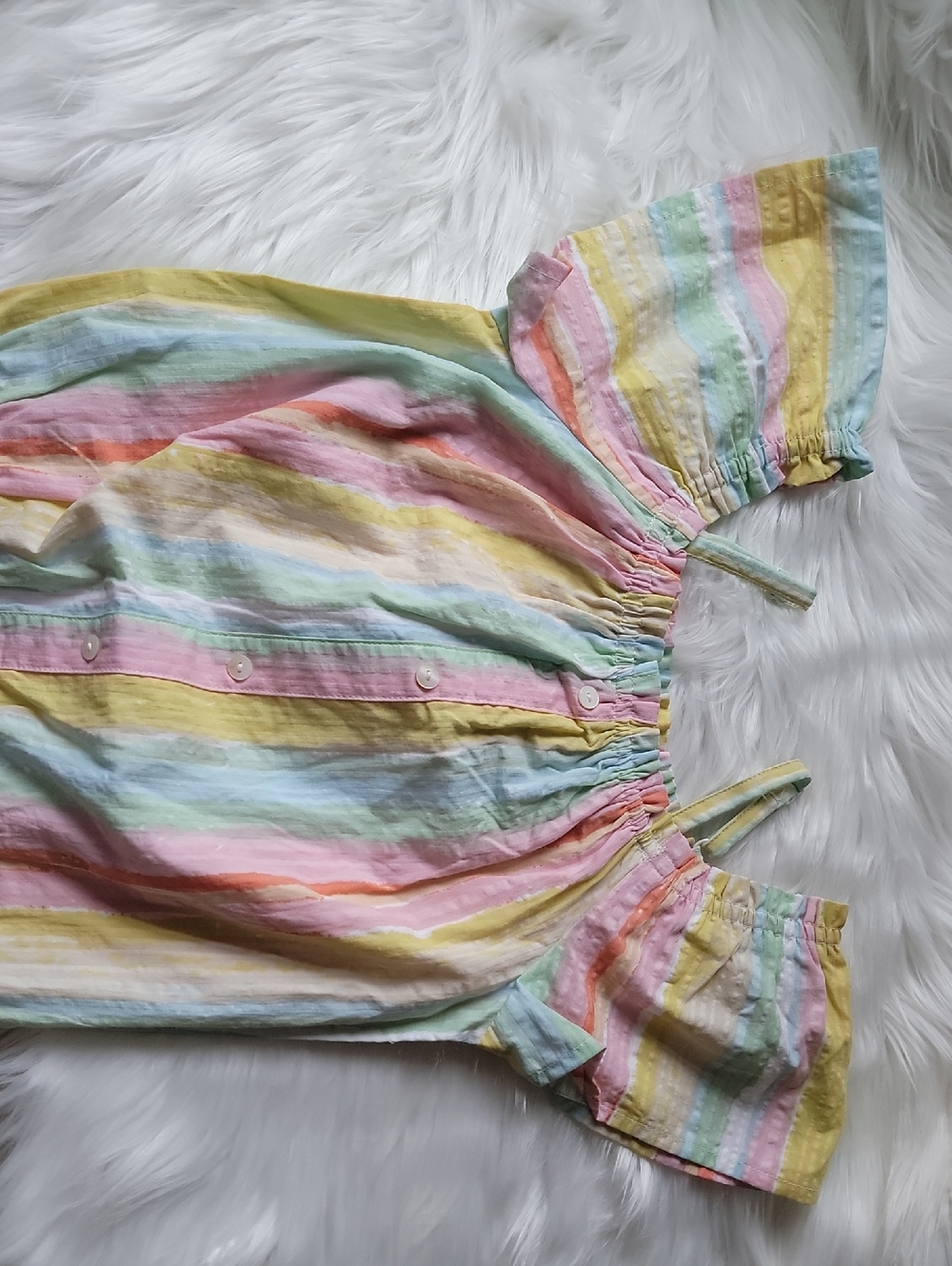 Girls Pastel Rainbow Stripe Cold-Shoulder Top